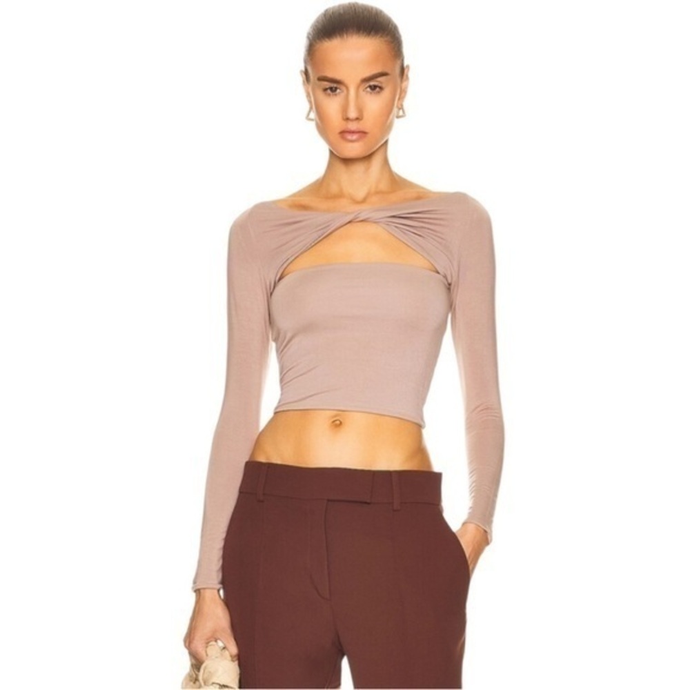 SER.O.YA Long Sleevee Blouse Artemis Front Twist Cutout in Beige